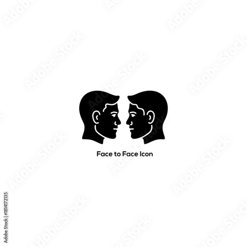 Face to face communication icon with two human profiles, conversation, social interaction, meeting, collaboration, relationship concept vector illustration symbol