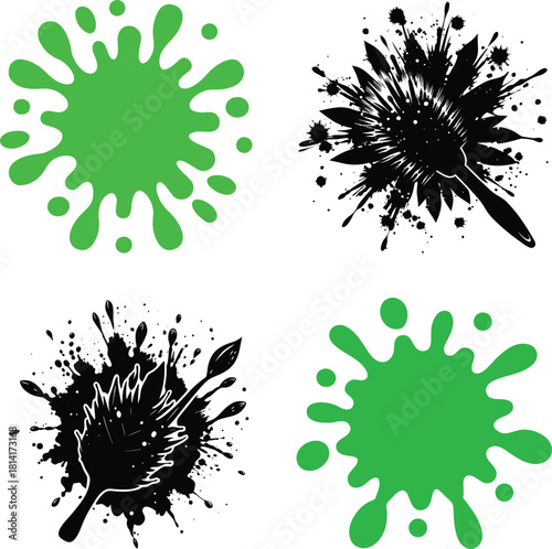  Natural eco brush splashed stroke shapes on a white background