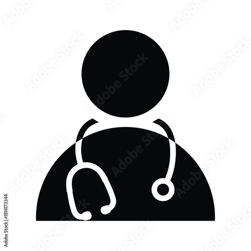 Black silhouette of a doctor with a stethoscope isolated on