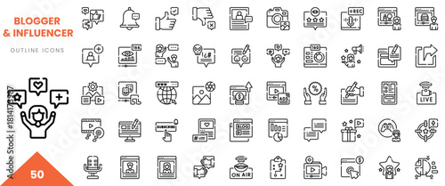 A diverse collection of outline icons representing blogging and influencer themes.