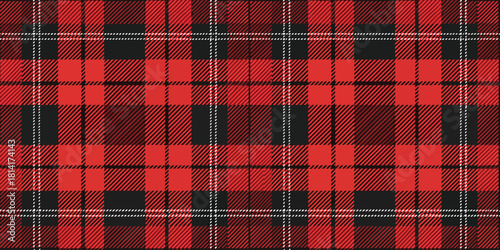 A vibrant red and black plaid pattern with intersecting lines, perfect for cozy designs.