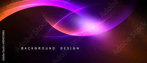 Abstract vibrant waves, purple, orange hues. Dynamic light effects create modern background design. Smooth curves suggest energy, motion.