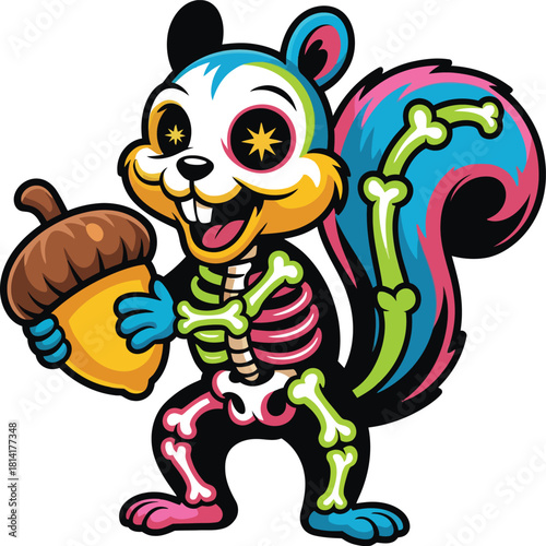 Colorful squirrel holding acorn vector illustration