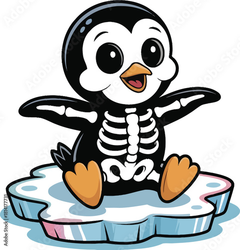 Cute cartoon penguin sitting on ice floe animal bird