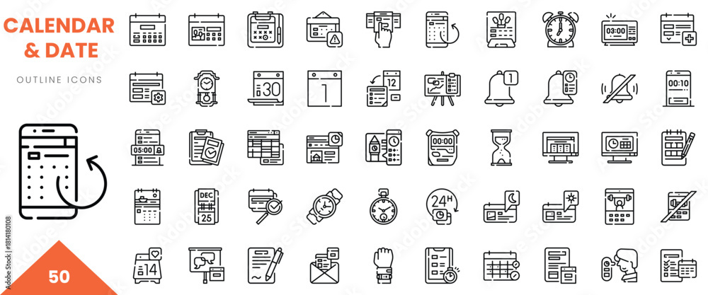 Fototapeta premium A collection of outline icons representing calendar and date concepts, ideal for digital design.