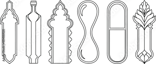 Collection of six ornate vertical frames with intricate details and elegant designs