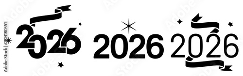 happy new year 2026 ribbon icons