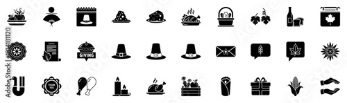Black and White Thanksgiving, Harvest, Autumn Food, and Holiday Icon Mega Bundle