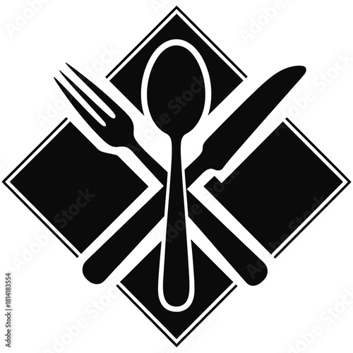 Crossed silverware icon inside a diamond shape