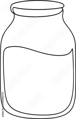 Glass canning jar in continuous line art drawing style. Food preserve. Minimalist black linear sketch on white background. 