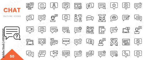 Collection of versatile chat outline icons for digital communication and engagement.