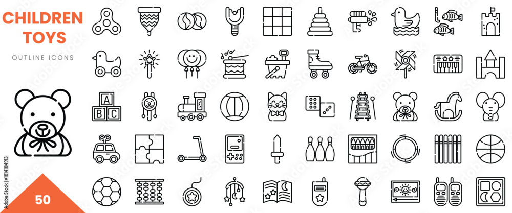 Φωτογραφία A diverse collection of outline icons representing various children's toys in playful designs