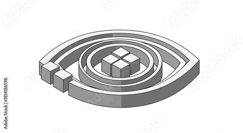 Circular layered tunnel design with smooth metallic rings creating a modern depth and dimensional visual effect.