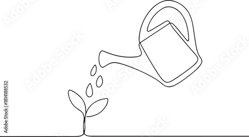Black Line Art Icon of a Watering Can Outline on White Background Isolated Vector Illustration