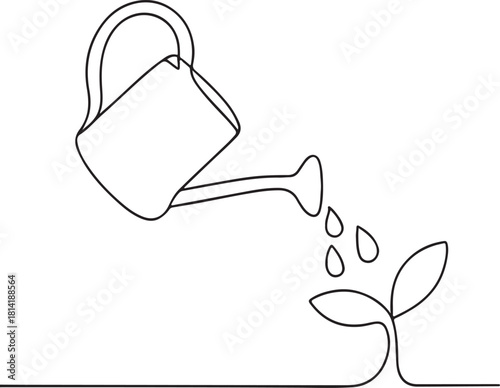 Black Line Art Icon of a Watering Can Outline on White Background Isolated Vector Illustration