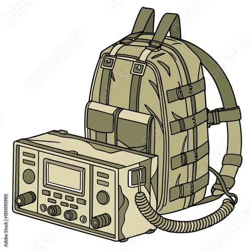 Military style radio and backpack set Keywords: radio, communication, device, portable, military