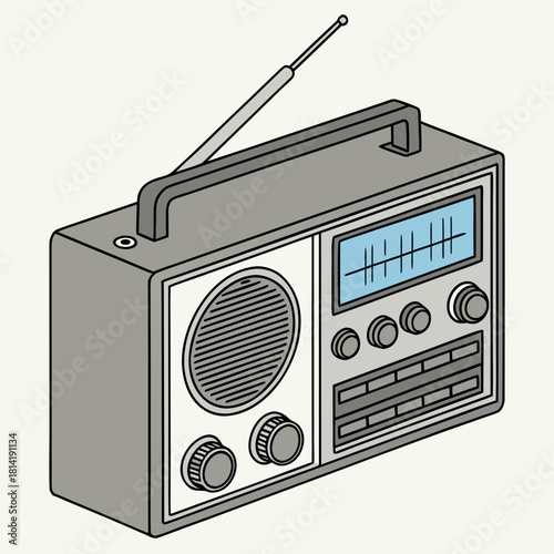 Gray analog radio with tuning dial and antenna vintage radio portable radio