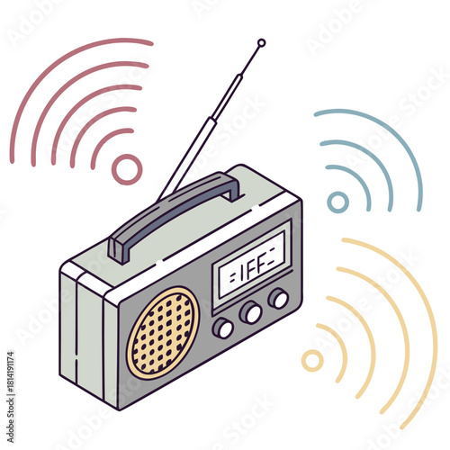 Isometric Radio with Signal Waves and Digital Display portable radio retro radio