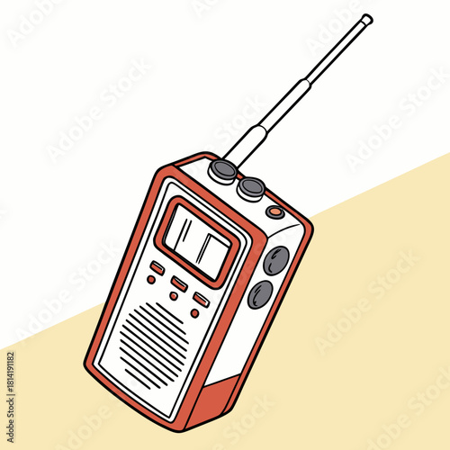 Orange and white portable radio with antenna walkie talkie communication device