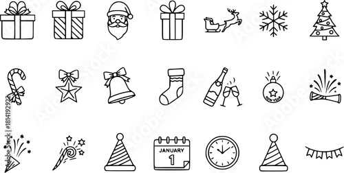 Christmas and New Year Holiday Doodle Icons Collection