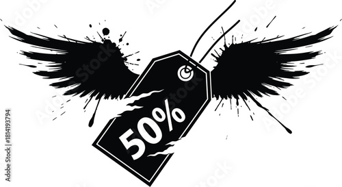 Get 50 percent off now with this edgy, eye-catching winged price tag for your next promotion!