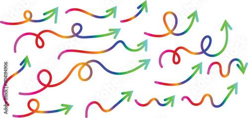 Colorful Arrow Collection Indicating Direction and Progress on White Background