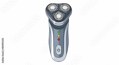 Modern Electric Rotary Shaver with Power Indicator Lights Isolated on White Background