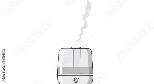 Minimalist Vector Illustration of Ultrasonic Cool Mist Humidifier Releasing Vapor