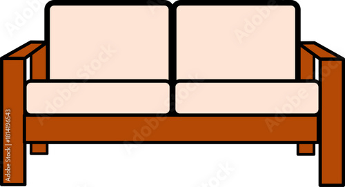 Minimal wooden-frame sofa vector with clean beige cushions, ideal for home decor, interior design, and furniture icons.