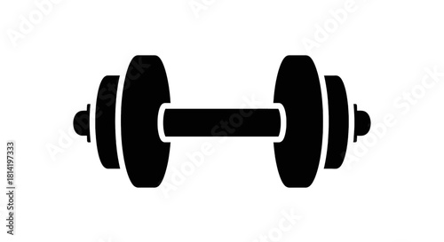 Black silhouette icon of a dumbbell for weightlifting and fitness, isolated on a white background.