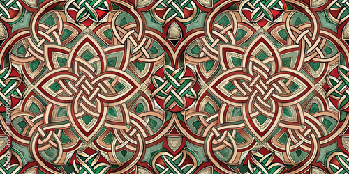 Intricate abstract geometric pattern with rich colors in a symmetrical design.