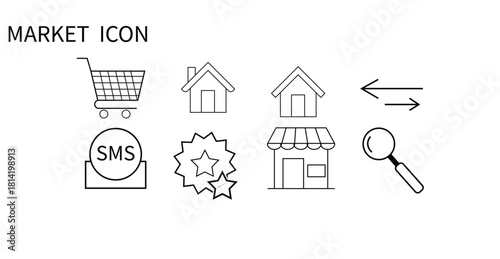 Real estate icon set of house, building, and architecture symbols for web design, property business, and sale concept illustration