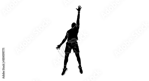 Dynamic silhouette of athlete reaching high, conveying energy and ambition for sports, fitness, and achievement concepts in a clean, modern design.