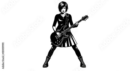 Dynamic rock star illustration with edgy style and guitar, ideal for music promotion, band posters, or creative projects showcasing rebellious spirit