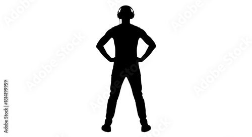 Silhouette of a man listening to music with headphones, feeling the beat and getting energized, perfect for music and entertainment concepts