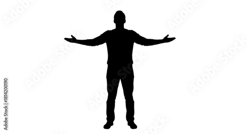 Welcoming figure with outstretched arms in silhouette, a powerful symbol of invitation, offering, and open embrace for diverse creative projects