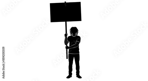 Powerful silhouette of activist holding blank sign aloft, perfect for social justice campaigns and community engagement to amplify your message today!