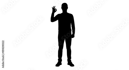 Silhouette of a man giving the OK sign shows agreement and approval in business or lifestyle contexts, perfect for impactful presentations.