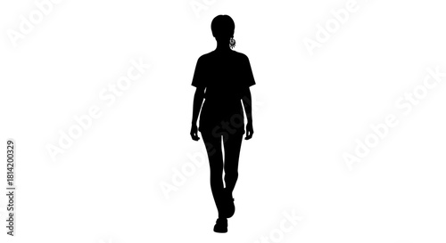 Stylish woman walking confidently in black silhouette, ideal for fashion, design, and lifestyle projects needing a modern, minimalist aesthetic
