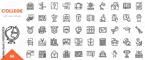 Colorful outline icons representing various college-related themes and subjects.