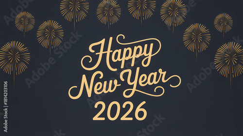 Golden Happy New Year 2026 Banner – Elegant Gold Stars Celebration Design
