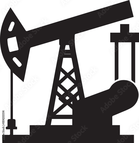 Oil pump jack black and white silhouette industry production concept.
