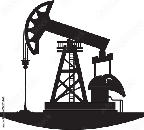 Oil pump jack black and white silhouette industry production concept.
