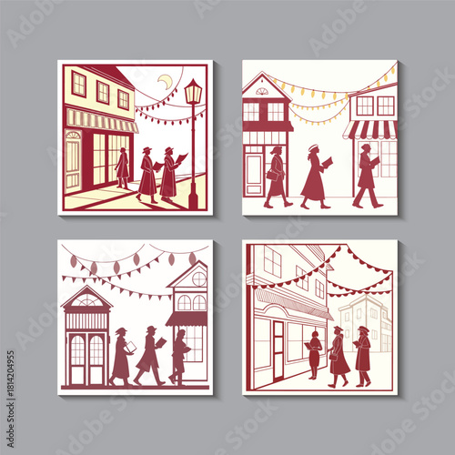 Abstract vector illustration of a city silhouette and architecture set including building, business, travel, and urban design elements