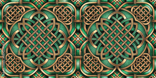 Intricate green and bronze Celtic knot pattern showcasing artistry and tradition.
