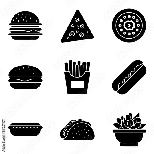 Minimalist Black and White Food Icon Set