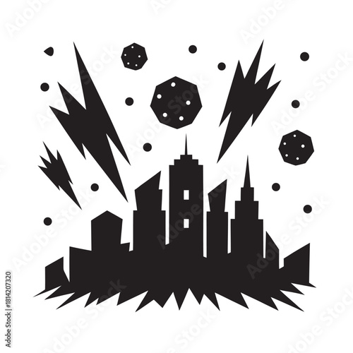 Asteroid Field City Ruin Disaster Silhouette