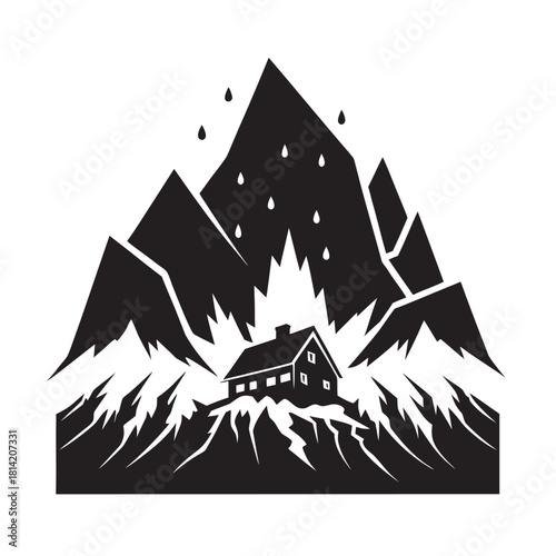 Avalanche Mountain Village Doom Scene Silhouette