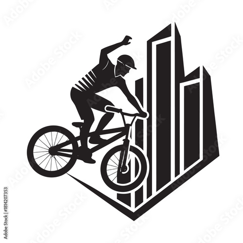 BMX Rider Mid Air Barspin Trick Silhouette