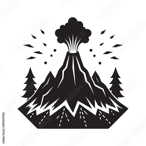 Magma River Volcano Fiery Destruction Silhouette